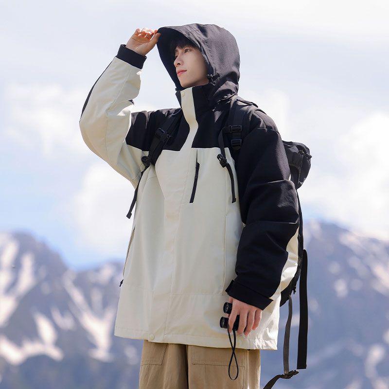 Men's Three-in-One Windproof Waterproof Hooded Mountaineering Jacket - Autumn/Winter Detachable with Plus Velvet