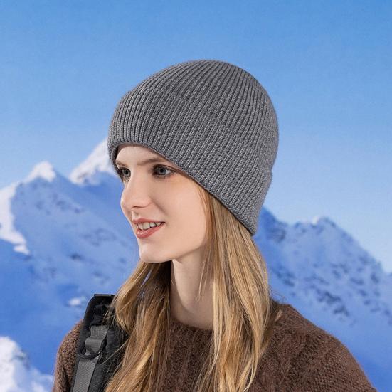 Winter Unisex Hat Knitted Thick Stretchy Piled Hat Solid Color Ear Protection Warm Daily Wear Cap Outdoor Skiing Skating Headwear