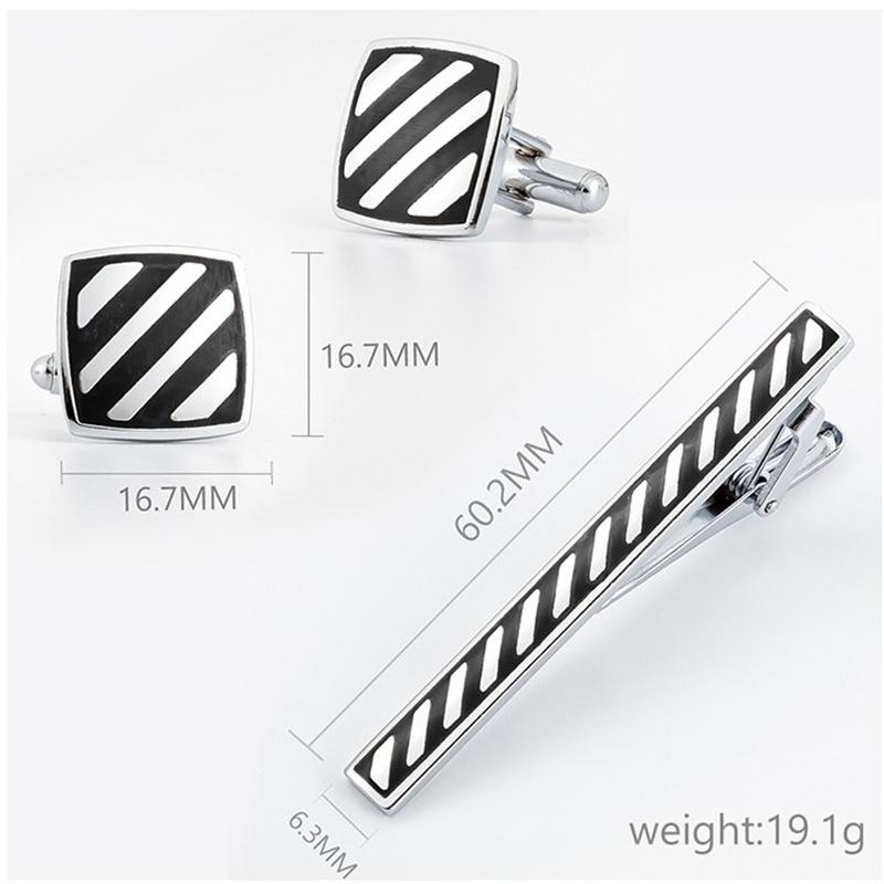 Набор запонок и зажима для галстука из черной эмали для мужской рубашки