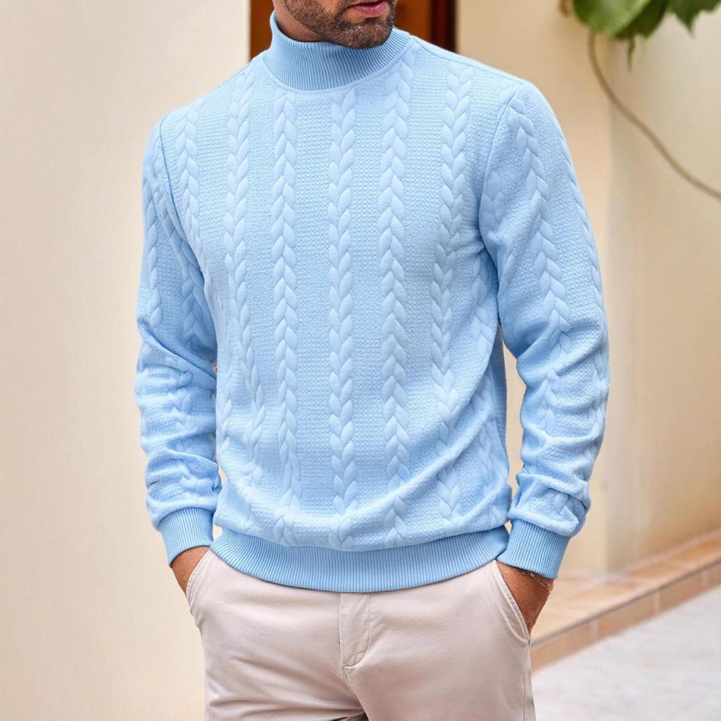 Men's Turtleneck Sweater Winter New Jacquard Knit Pullover Solid Color Warm Casual Long Sleeve
