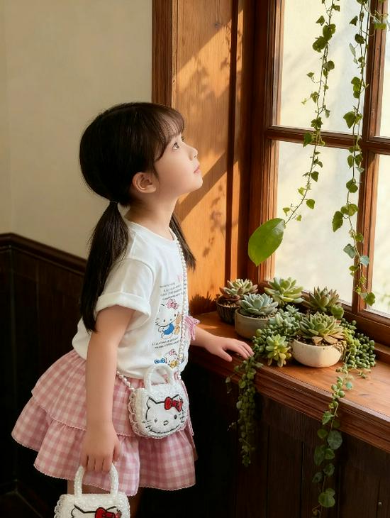 Корейский летний милый набор с принтом кошки, клетчатая короткая юбка и топ с коротким рукавом, 2025