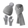 3Pcs/Set Women Winter Hat Scarf Gloves Set Solid Color Elastic Thickened Warm Brimless Hat Long Scarf Knitting Gloves Set