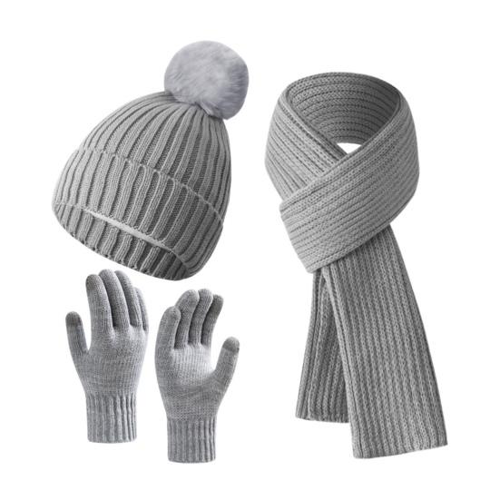 3Pcs/Set Women Winter Hat Scarf Gloves Set Solid Color Elastic Thickened Warm Brimless Hat Long Scarf Knitting Gloves Set