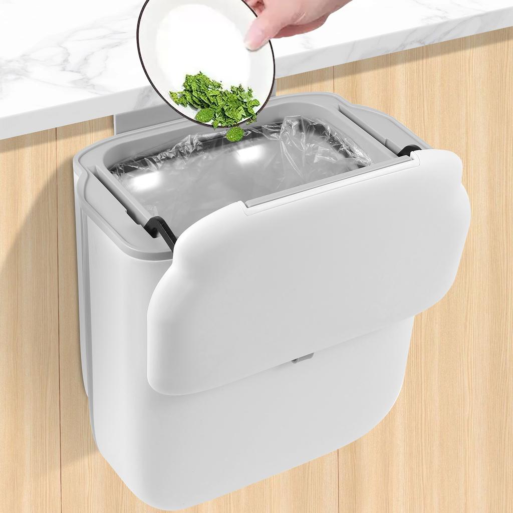 Hanging Trash Bins Kitchen Food Garbage Can with Lid Foldable Wall Mounted Trash Storage Bins Large Capacity Organizer Can