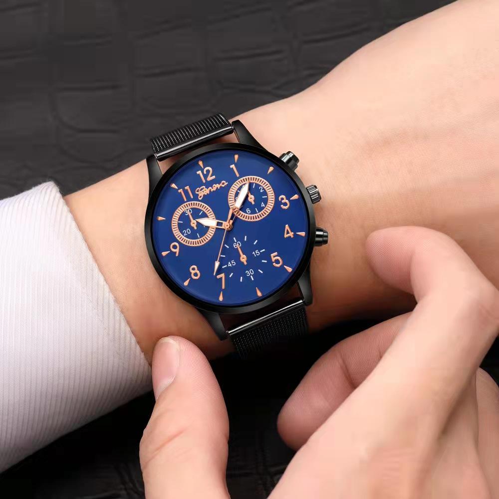 Geneva Men'S Watch Three Eyes Watch Fashion Quartz Watch Boys Alloy Strap Watch
