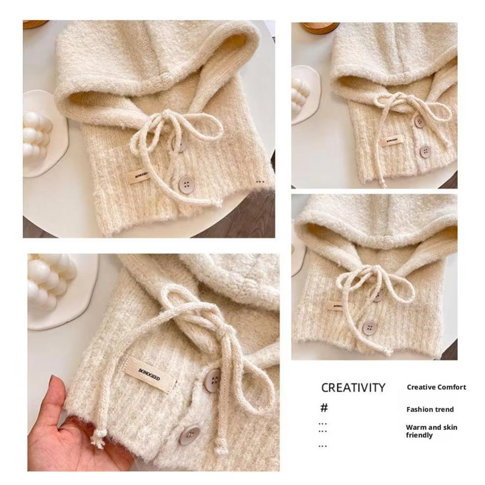 Drawstring Winter Hat Warm Hooded Scarf Cap Fashion Neckerchief Hat Women Girl