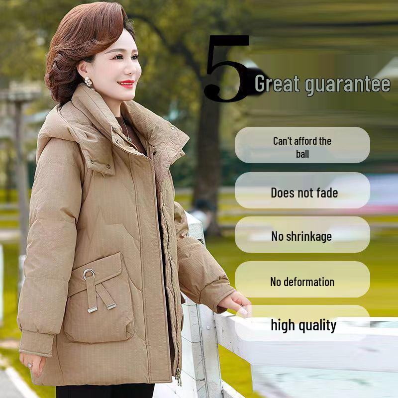 Mom's 2023 Fleece-Lined Winter Jacket - Mid-Length Cotton-Padded Coat for Middle-Aged & Elderly Women.
