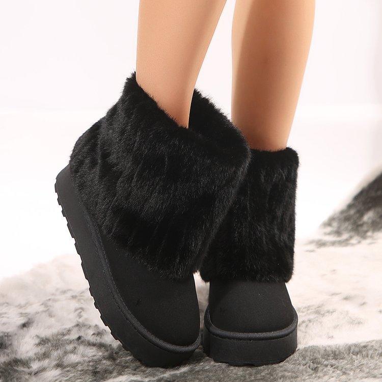 Women's Winter Warm Thickened and Padded Thick Bottom Flat Heel Short Boots Warm Mid-top Snow Boots