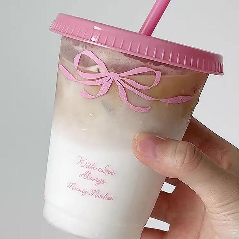 Kawaii стакан для воды с крышкой и соломинкой для кофе, сока, молока, чая, симпатичная пластиковая бутылка для воды, портативная многоразовая бутылка для питья, не содержит BPA