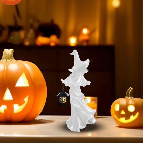 Светодиодный фонарь ведьмы, украшение на Хэллоуин, скульптура безликого призрака с фонарем, винтажная смоляная статуя ведьмы для декора двора, патио, газона