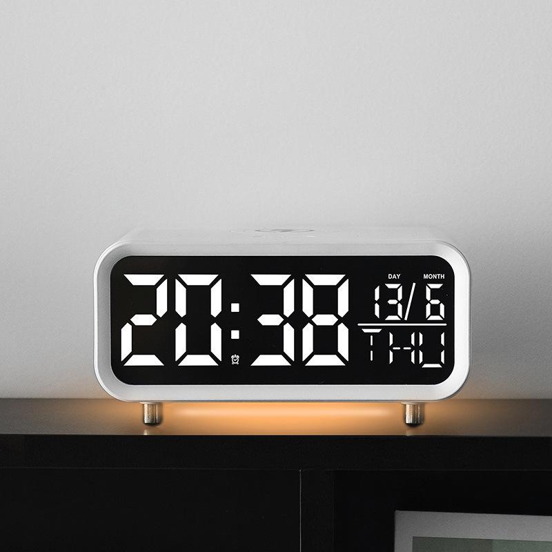 2025 Hot Selling Plastic LED Wireless Charging Desk Clock Multi-Function Night Light Simple Hotel Alarm 15W Output Power Gift