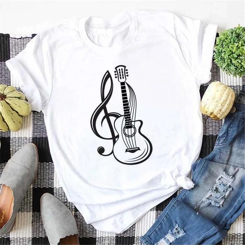 Plussize Harajuku Style Womens Tshirt Musical Note Print Top New Black Tshirt Womens Fashionable Graphic Tshirt Womens Top
