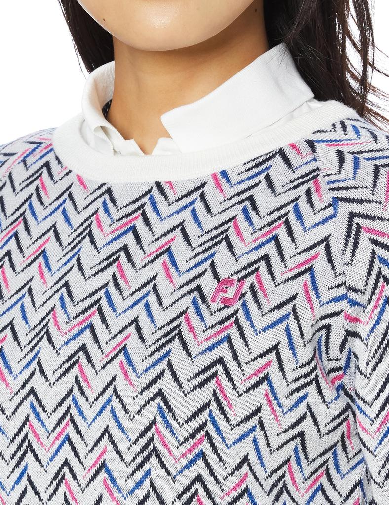 FootJoy Modern Classic Chevron Pattern Crew Neck Golf Sweater, Women's, White, Size L (FJW-F23-M02)