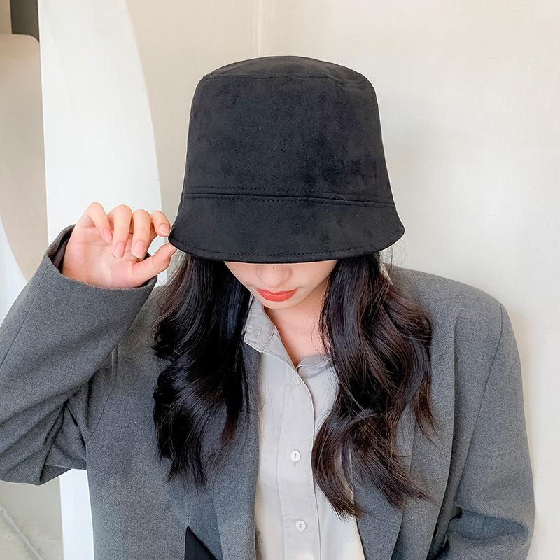 Hat Women's Autumn and Winter Solid Color Suede Fisherman Hat Ins Face Showing Small Bucket Hat Japanese Style Basin Hat for Men