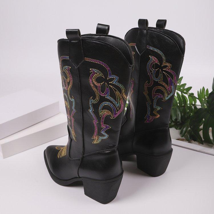 Large Size Boots Women's Autumn and Winter New Embroidered Western Cowboy Style Fashion High Boots Women