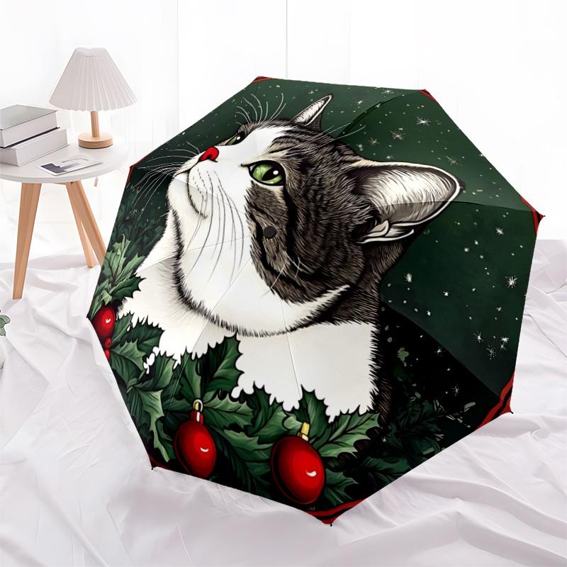 1pc Cat Christmas Automatic Opening/Closing Umbrella with Operation & Windproof Canopy yy260311035