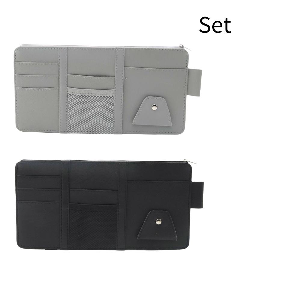 Car Sun Visor Clip Organizer Auto Interior Accessories Storage Pocket Pouch PU Leather Cards Receipts Pouch Black/Grey/Beige
