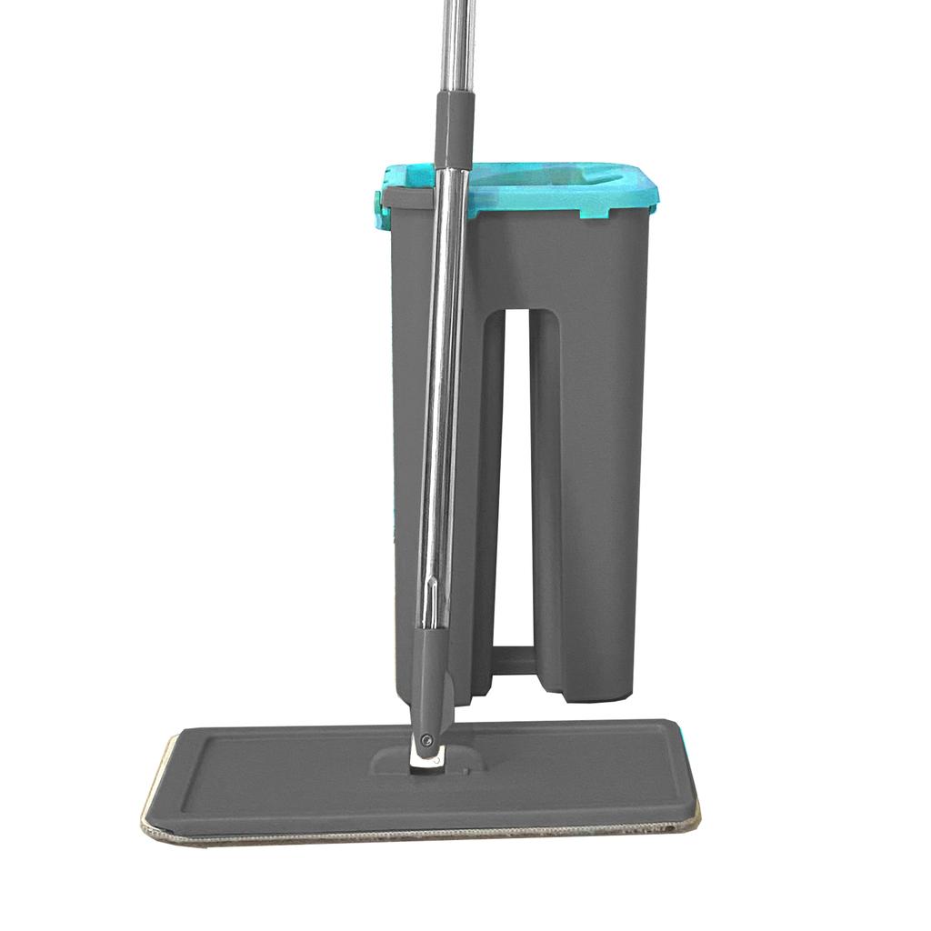 Extra Flat Mop with Wringer Bucket 4 Reusable Microfiber Mops