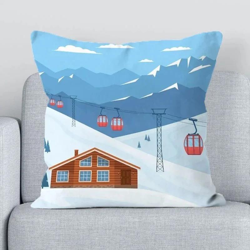Ski Resort Ski Props Printed Decoration Office Decoration Cushion Cover Home Pillowcase Square