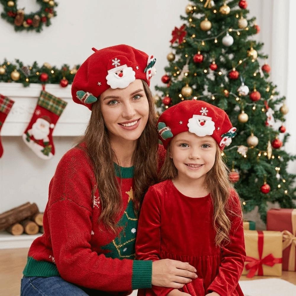 Christmas Tree Santa Claus Beret Star Xmas Painter Hat Sweet Christmas Beret Dress Up