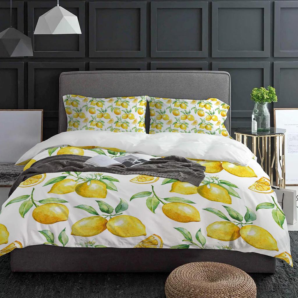 Watercolor Lemon Fruit White Yellow Duvet Cover With Pillow Case Custom 3pcs Bedding Set Quilt Cover Double Bed Home Textile