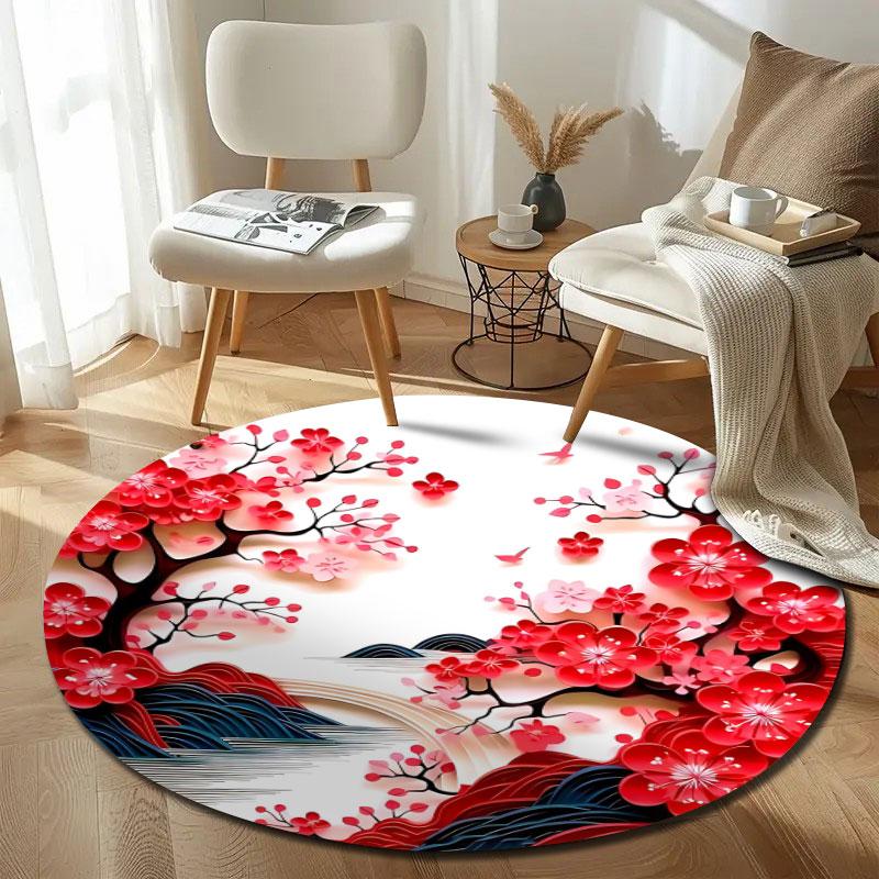 Statement Round Butterfly Multicolor Carpet, Non-Slip Floor Mat for Living Room
