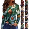 Women's Fashion Casual Slit Hem Round Neck Long Sleeve Loose Christmas Printed T-Shirt Ladies Top