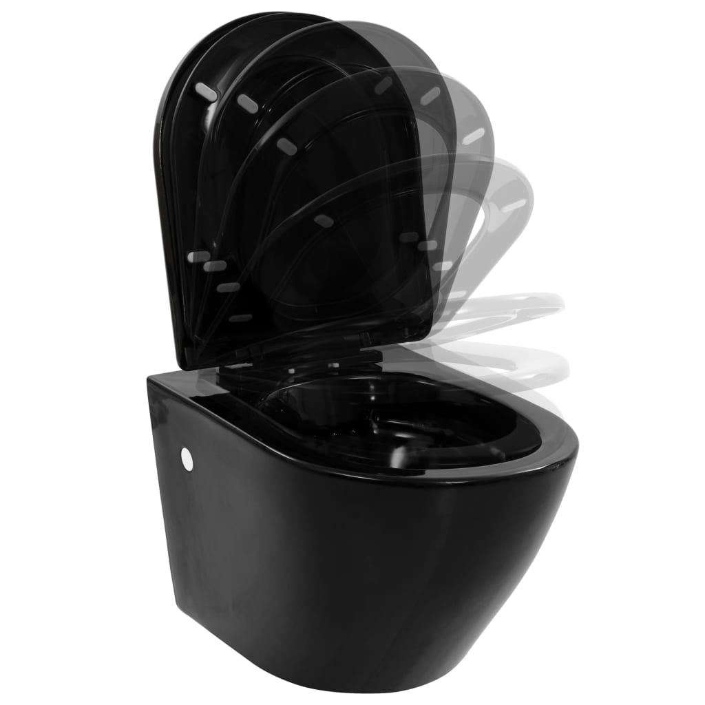 Wall Mounted Toilet with In Wall Flush Tank Ceramic Black