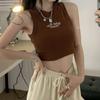Women Streetwear Y2k Letter Stitch Embroidery Tank Top with Pad Sexy Sleeveless Sporty Crop Top