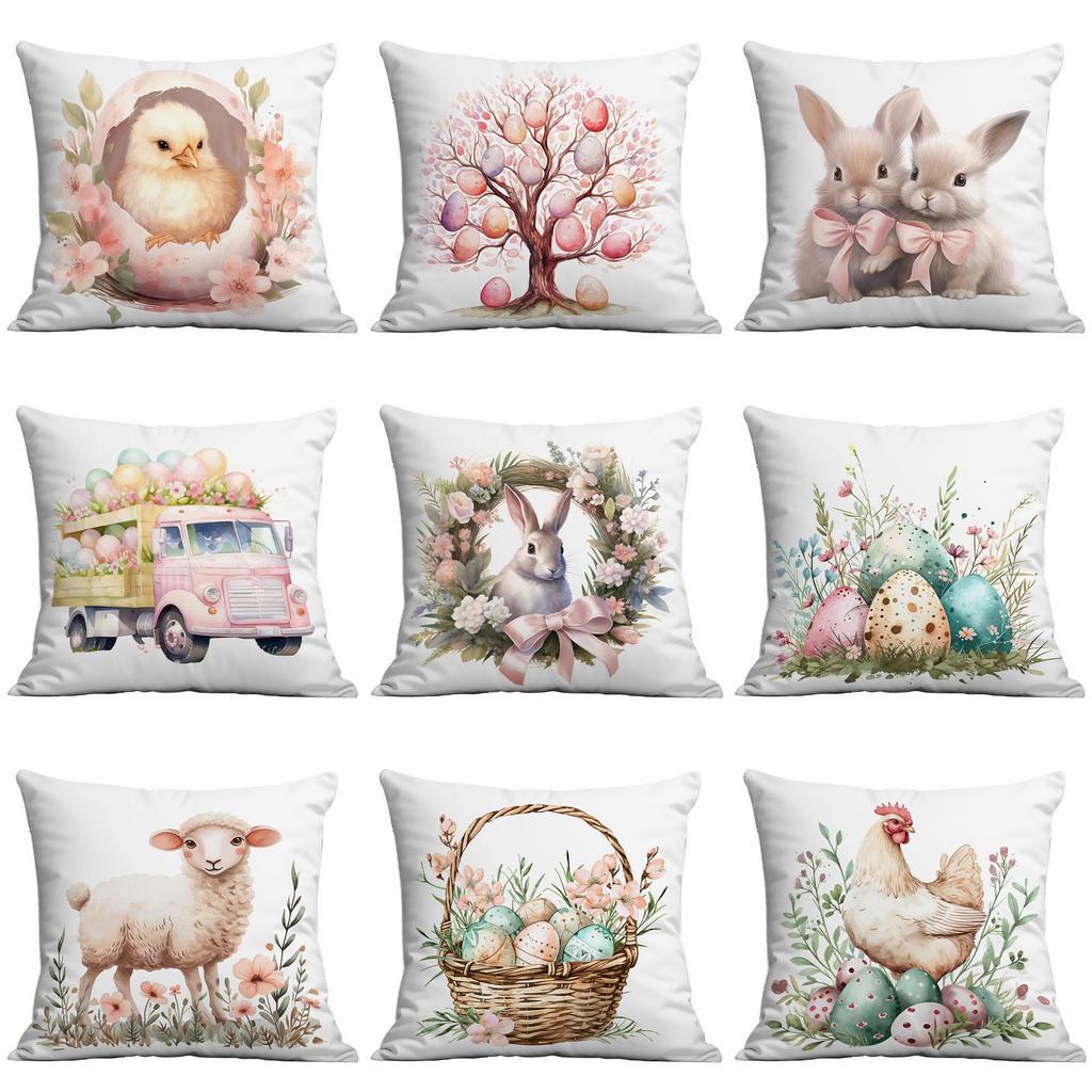 New Easter Pillowcase Country Cartoon Rabbit Easter Egg Pillowcase Sofa Cushion Pillowcase