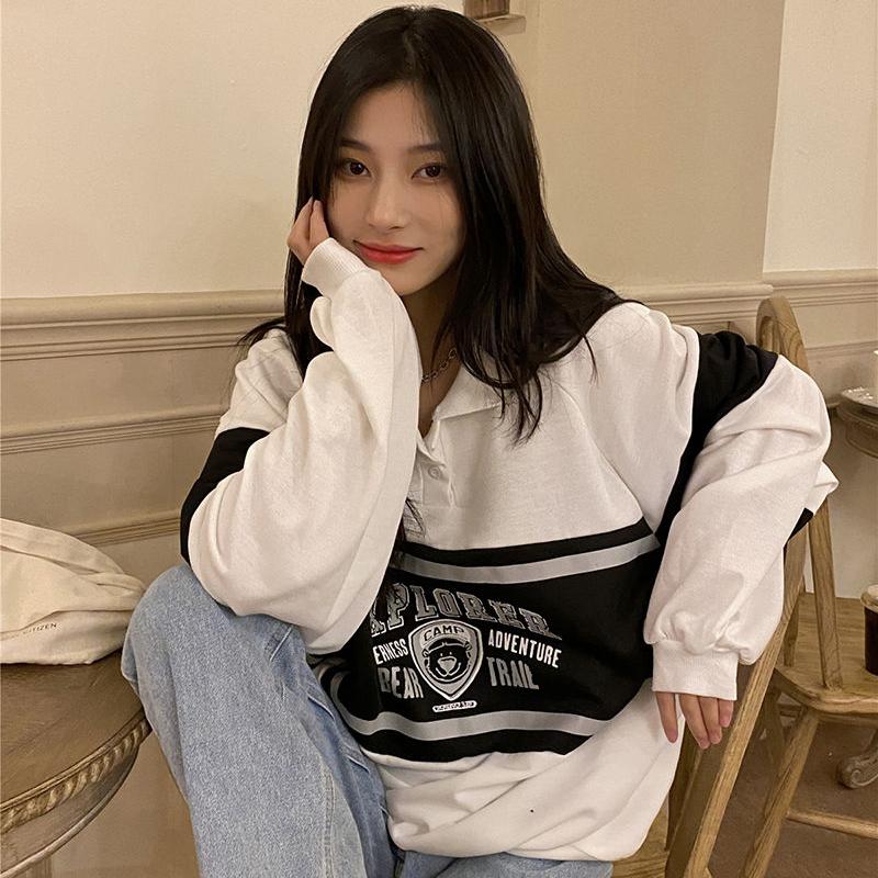 Винтажные толстовки, пуловеры, женская уличная одежда, уличная одежда больших размеров, осенняя корейская мода, топ с длинными рукавами, повседневные кофты