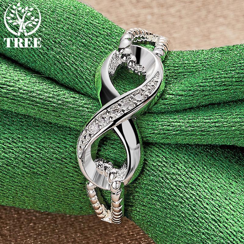 Korean Luxury Zircon 925 Sterling Silver 8-Shaped Ring For Men Women Fashion Charm Wedding Party Design Jewelry Accessories