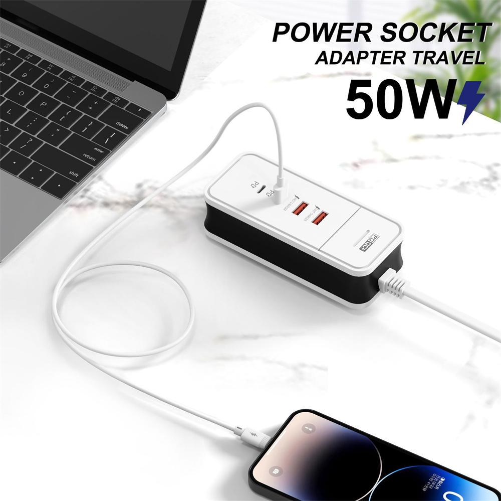 Сетевой фильтр с 4 портами USB-зарядки Type C, 50 Вт, настенное зарядное устройство с быстрой зарядкой для iPhone, розетка для быстрой зарядки