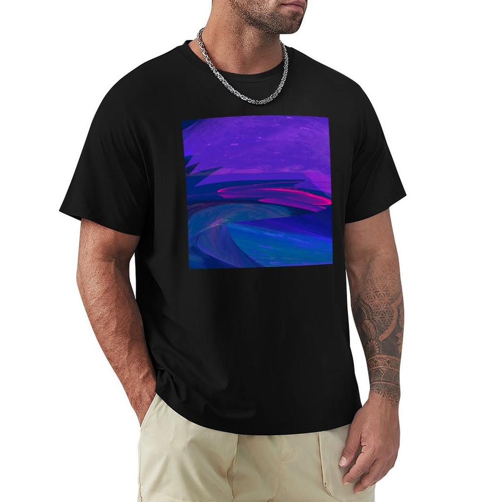 Blue Rowboat Under A Purple Sky Tshirt Casual Minimalist Short Sleeve Top