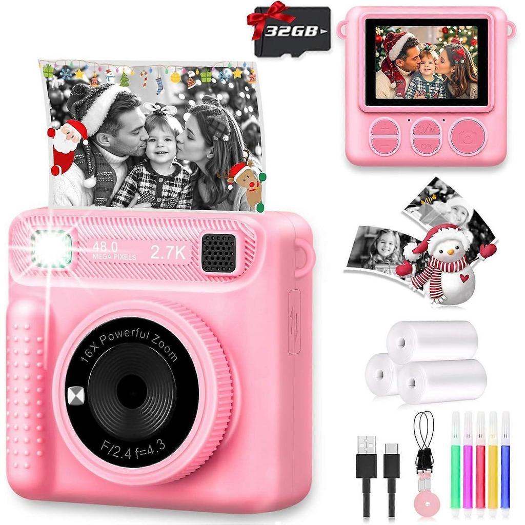 2025 Newest Kids Instant Print Camera, Portable Camera with 32G Card and 1080p