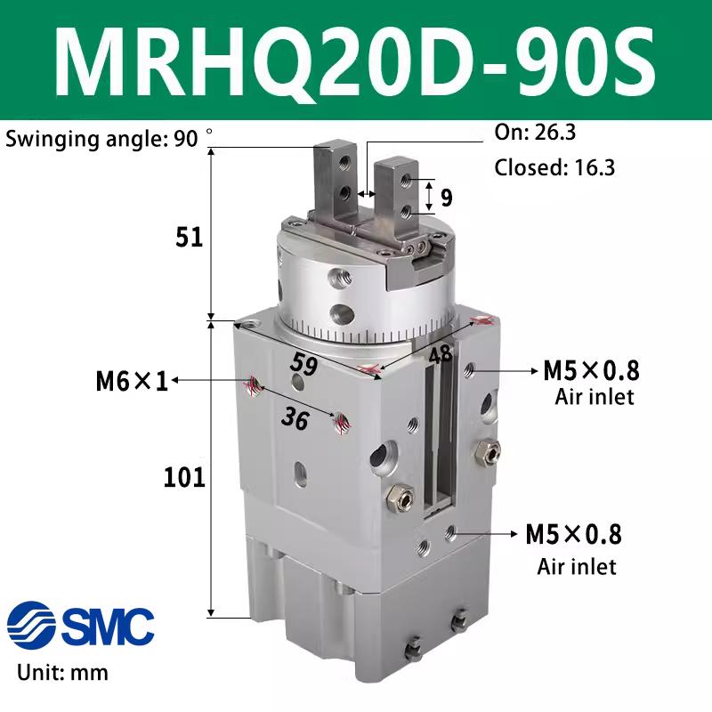 SMC swing gripper rotating clamping finger cylinder MRHQ10D/16D/20D/25D-90S-180S-N