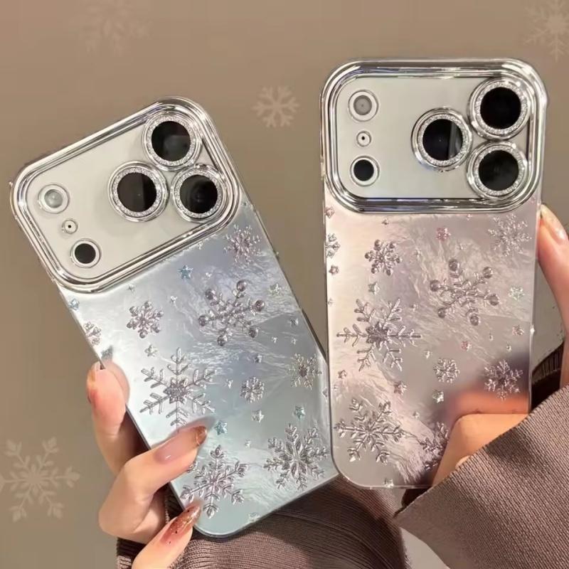 Зимний Рождественский Чехол для телефона с блестками и снежинками для iPhone 17 16 Pro Max 15 14 13 12 Pro 11 Ударопрочная силиконовая задняя крышка