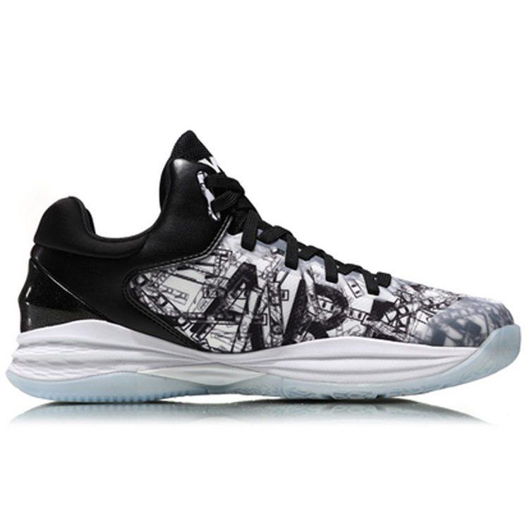Li Ning Night Stalker Амортизация Баланс Низкие Баскетбольные Кроссовки Мужские Черно-Белые Граффити ABAN071-1