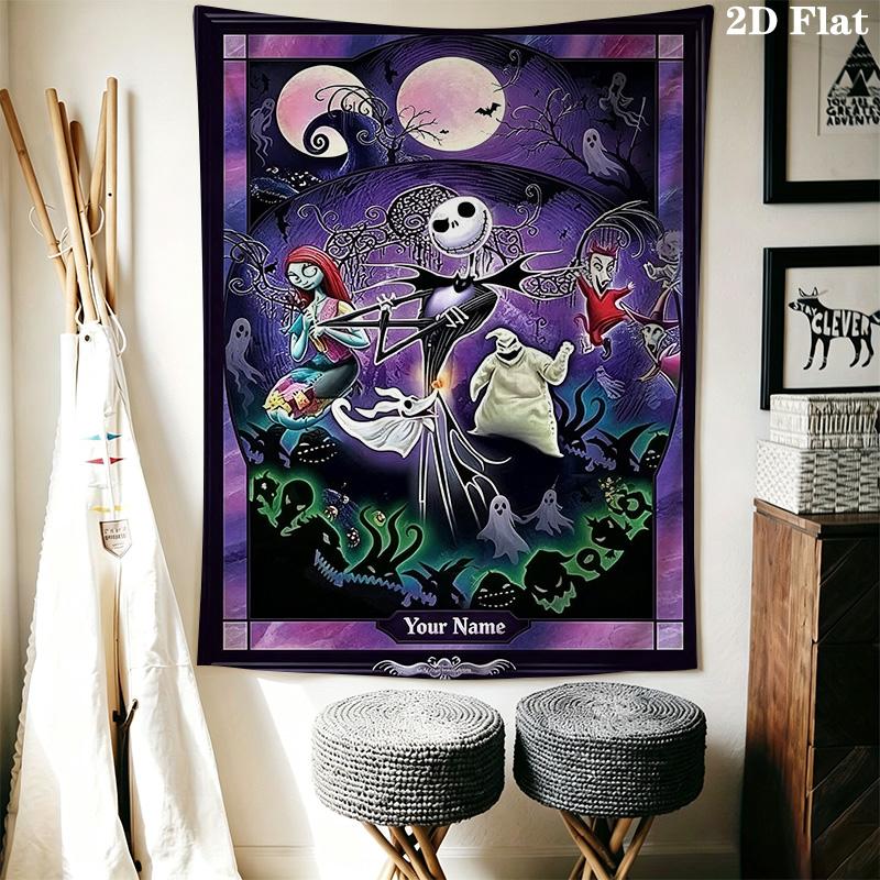 Name Custom Jack & Sally Wall Tapestry Aesthetic Wall Hanging Printed Fabric Blanket Decorative Tapestries for Bedroom Living Room Home Decor