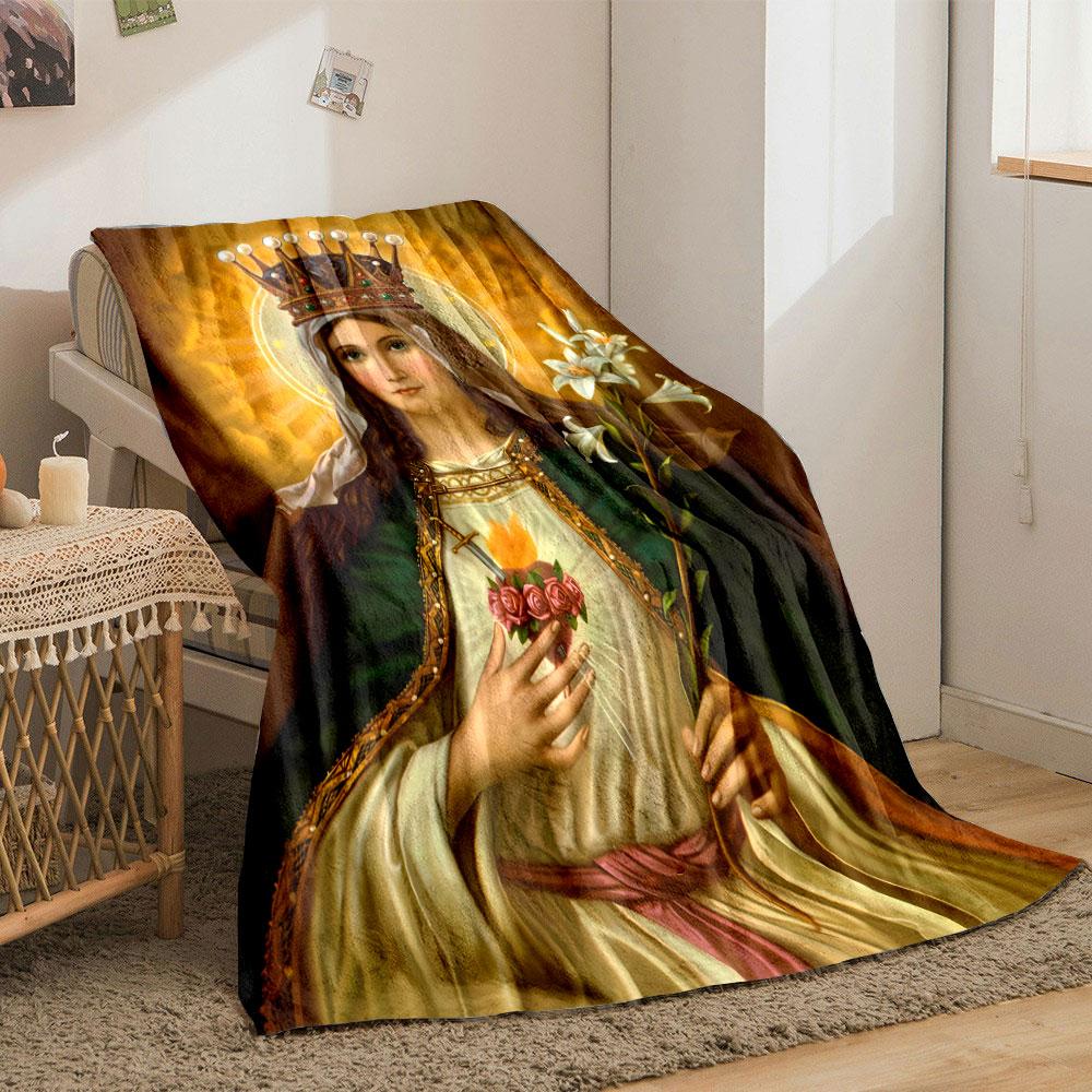 Our Lady of Sorrows Sacred Heart Lily Crown Blanket Printed Blanket for Living Room Bed Couch lunch break Blanket for Friend's festival Gift