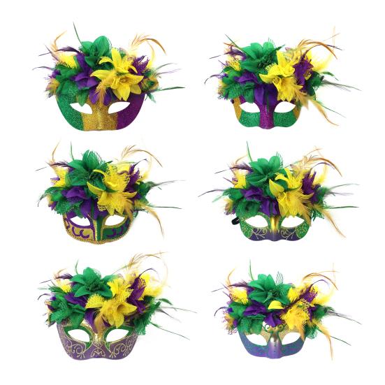 Маска Марди Гра, полумаска с перьями, блестящая маска с искусственными цветами для карнавалов, маскарадов, костюмов, праздничных принадлежностей