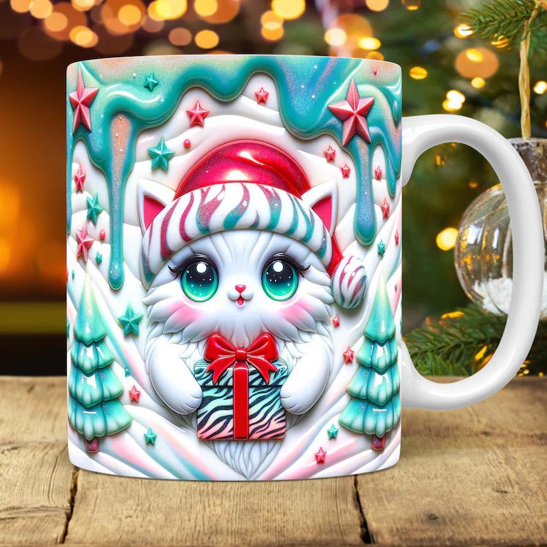 3D Черный Кот Черный Кот Керамическая Кружка для Кофе Марк Кружка Шотландский Хайленд Рождественская Шапка Корова