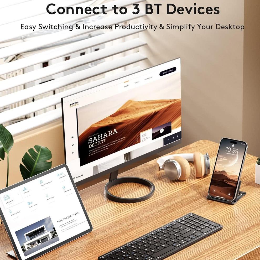 Складная Bluetooth-клавиатура с цифровой клавиатурой, полноразмерная беспроводная складная клавиатура, перезаряжаемая портативная клавиатура для путешествий