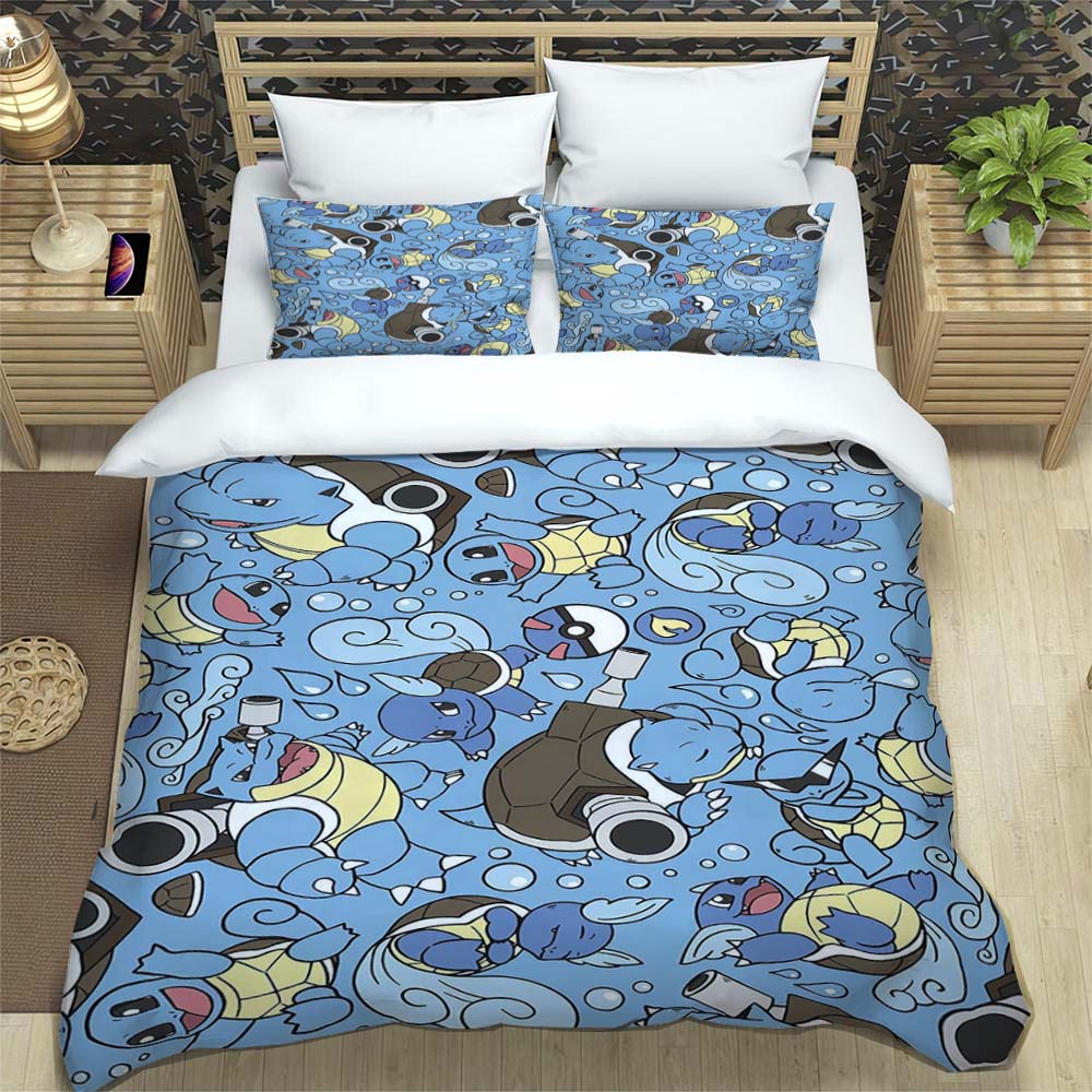 Squirtle-themed bedding sets available in various sizes, featuring soft duvet covers and pillowcases—suitable for teenagers, chi