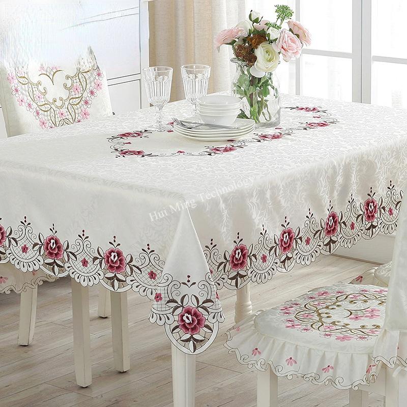 Table Cloth Milky Elegant Luxury Embroidered Tablecloth Table Juppe Satin Jacquard Flower Dining Table Cover Tv Cabinet Cover