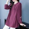 Plus Size Embroidered Long-Sleeve Round Neck Top for Autumn/Winter - For Middle-Aged & Elderly Women