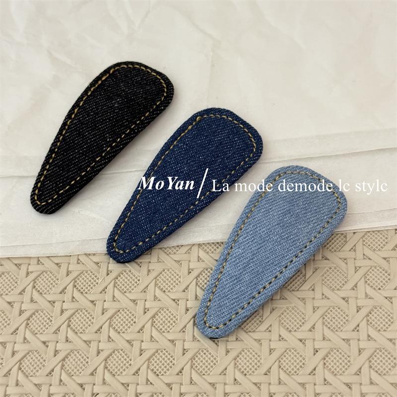 Retro simple denim blue high-end new hairpin broken hair hairpin bangs BB clip temperament versatile side clip