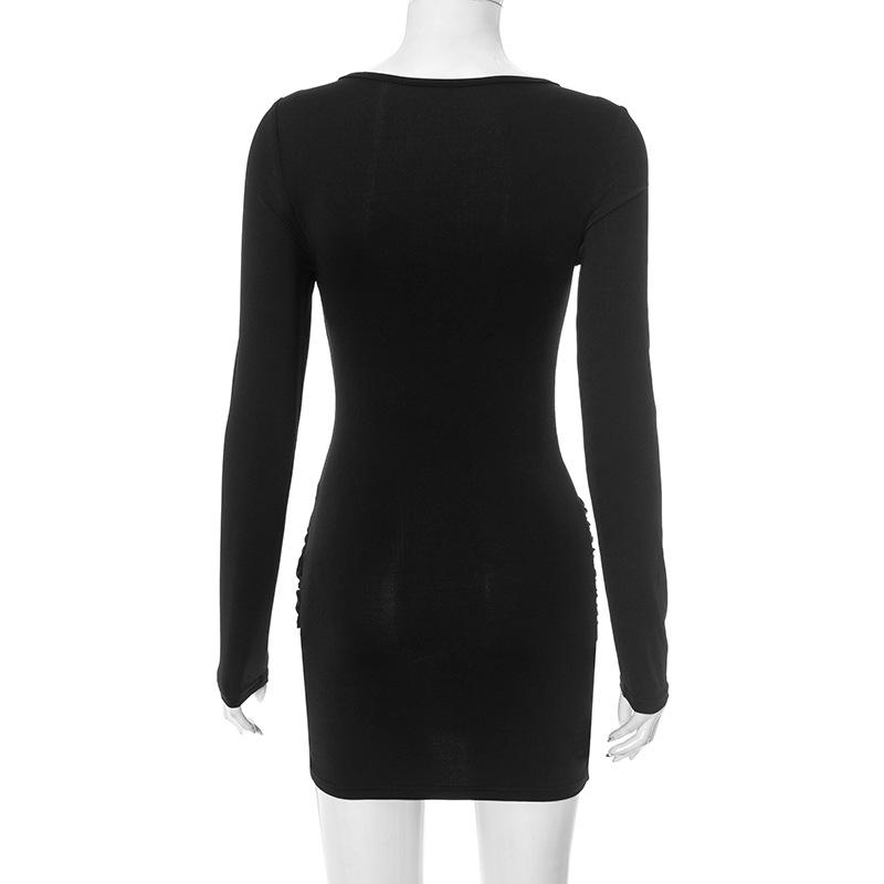 European & American Women's Summer/Autumn Solid Color Long-Sleeve Sexy Bodycon Dress