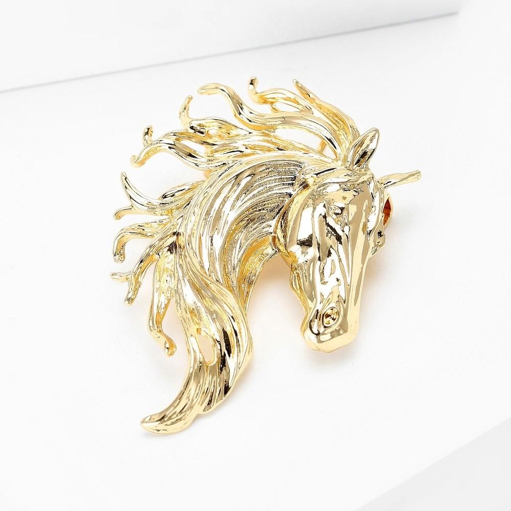 Luxury Glossy Horse Head Brooches Unisex Design Elegant Zodiac Animal Pins Fashion Style Horse Brooches New Year Gifts