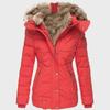 Women's Slim Fit Hooded Winter Jacket with Fur Collar and Zipper Closure